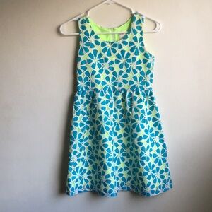 Justice Sz 12 Girls Blue Green Sleeveless Dress Scoop Neck Floral Mesh Zip
